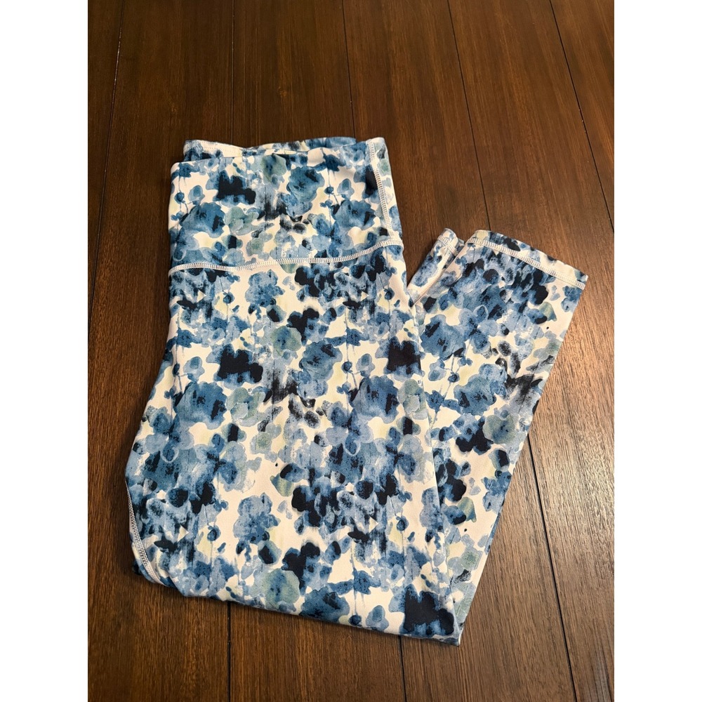 Highlife Blue Floral Watercolor High Waisted Cropped Leggings Womens XL Yoga Gym